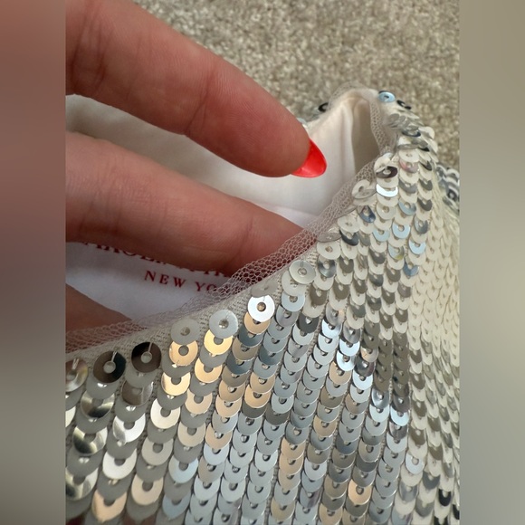 CAROLINA HERRERA Sequin Gingham Check Minidress w Long Sleeves - size 12 - NWT - Picture 8 of 15